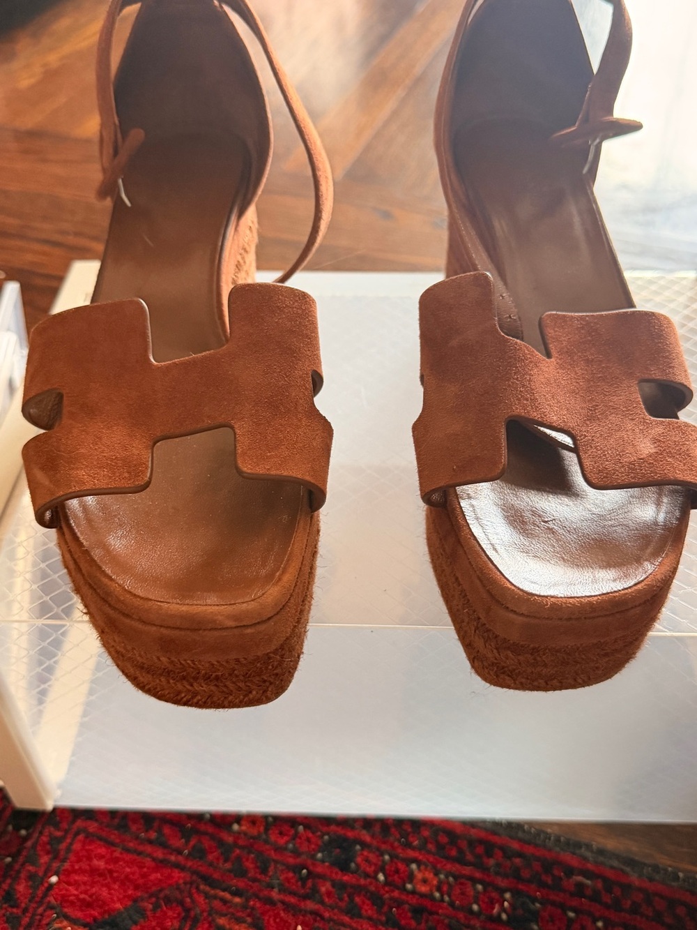 Hermes Brown Suede Platform Sandals